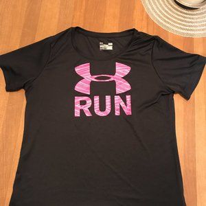 Under Armour pink and black top. Size large